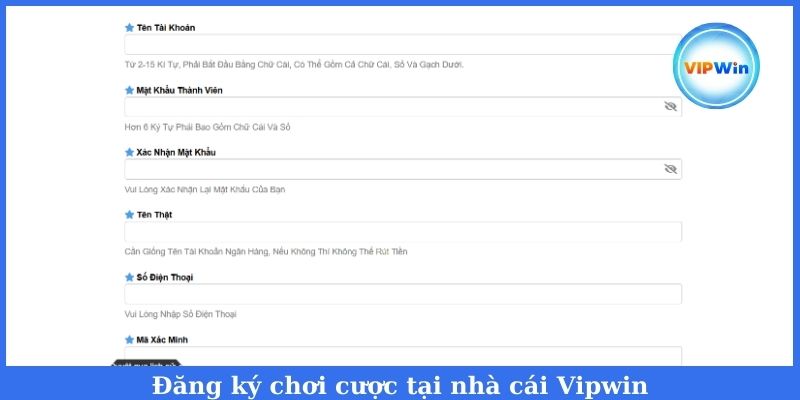 Thao tác đăng ký chơi game cá cược tại Vipwin